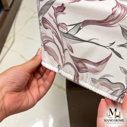 Grey & Mauve Floral Fitted Bed Sheet Set | Mano Home